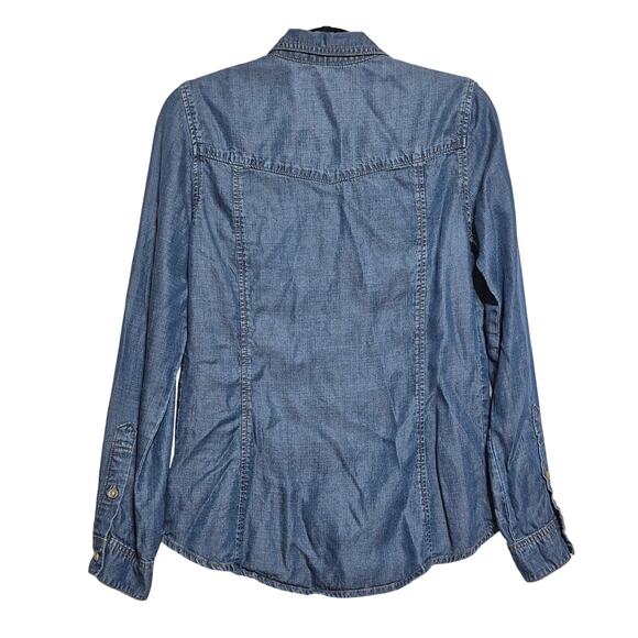 Anthropologie Cloth & Stone Tencel Denim Button Down Shirt Small V-Neck Western - Picture 3 of 10